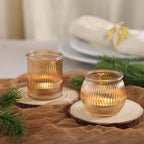 24pcs Ribbed Assorted Gold Votive Candle Holders for Table Centerpiece, Tea Lights Candle Holder Glass, Gold Candle Holders for Wedding Table Decor, Party and Holiday Decorations