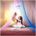 Bollepo Bed Canopy for Girls with Glowing Stars - Canopy Bed Curtains | Fits Single, Twin, Full, Queen Size Kids - Princess Bed Canopy | Rainbow Bedroom Accessories, Netting Room Decor, Ceiling Tent