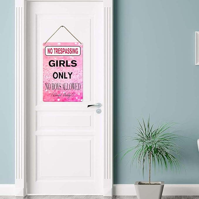 No Trespassing Girls Only Wood Sign, 8x12 Inch, No Boys Allowed Sign for Girl Cave