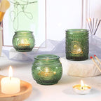 36 Pcs Green Glass Votive Candle Holders Bulk - Assorted Tea Light Holders for Christmas, Tea Party, Fall Wedding, Bridal Shower Table Centerpieces