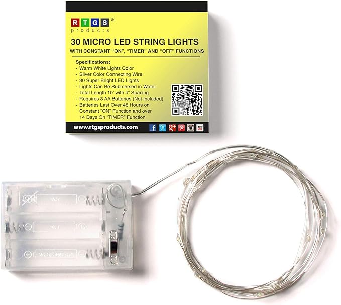 30 LEDs Warm White Color String Lights Silver Wire Indoor and Outdoor 9.5 Feet Firefly Starry Fairy Lights Battery Powered for DIY, Christmas, Holidays, Party, Bedroom and Centerpieces