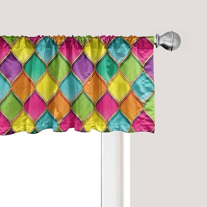 Ambesonne Geometric Window Valance, Vivid Colored Stained Glass Style Pattern Wavy Lines Curves Oval Shapes Modern, Curtain Valance for Kitchen Bedroom Decor with Rod Pocket, 54" X 12", Multicolor