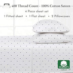 California Design Den Full Size Bed Sheets Set - 400 Thread Count Sateen, Natural 100% Cotton Sheets for Full Size Bed, Deep Pocket Cooling and Durable Bedding Set - Polka Dot