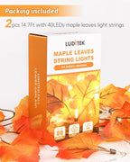 2Pack [8 Lighting Modes & Timer] Fall Decor Maple Leaf Garland with Lights 80LED Battery Operated Waterproof, Fall Decorations for Home Outdoor Indoor Thanksgiving Decor Halloween Friendsgiving Autumn