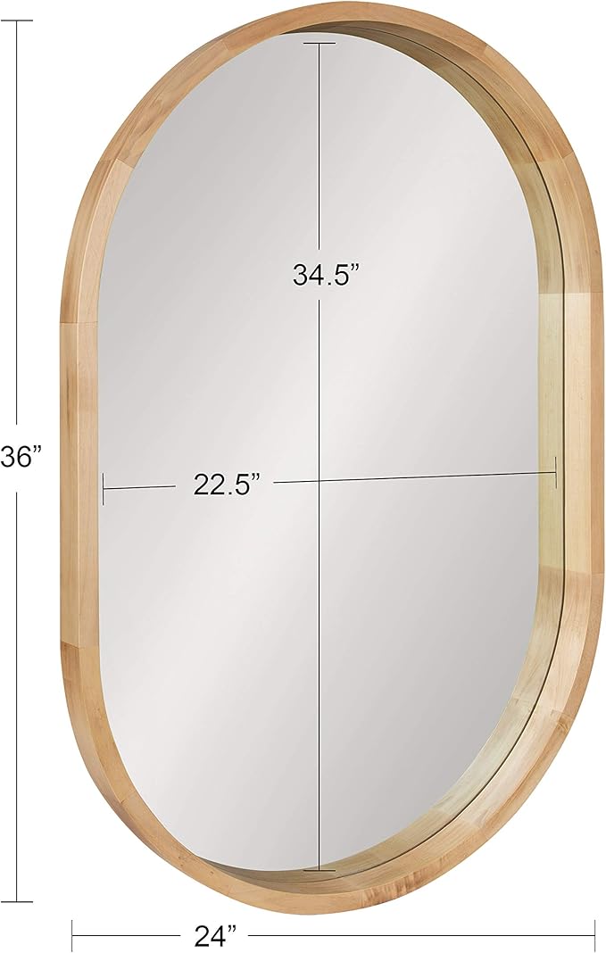 Kate and Laurel Hutton Modern Capsule Wall Mirror, 24 x 36, Natural Wood, Scandinavian Decorative Mirror for Wall