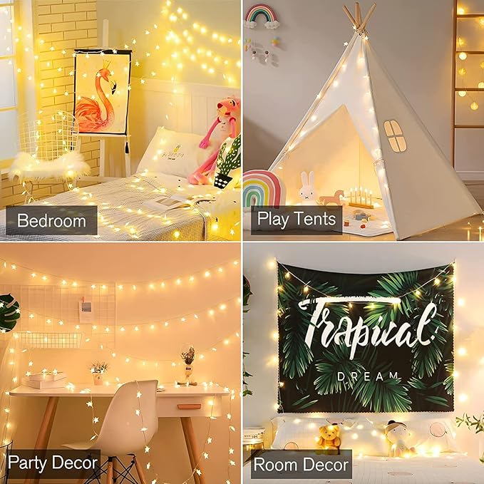ANJAYLIA Star Lights 20 FT 40 LED Battery Operated String Lights with Remote for Bedroom Indoor & Outdoor, Party, Ramadan, Christmas and Wedding Decorations Warm White
