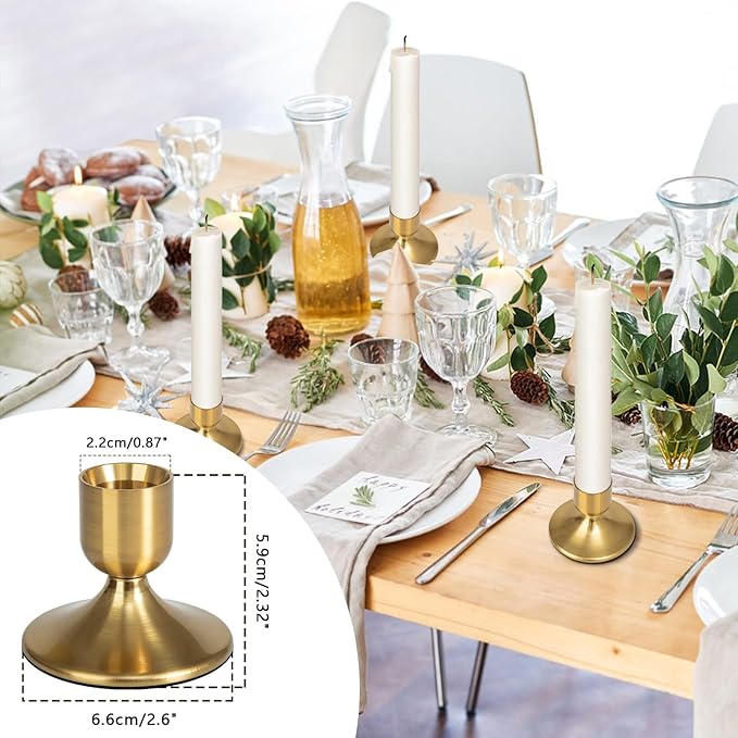 8Pcs Gold Candle Holders Metal Taper Candlesticks Holders Short Skinny Brass Candlestick Holders Candlestick Holders Bulk for Wedding Thanksgiving Centerpieces Christmas Birthday Party Holiday (8)