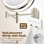 8" Wall Mounted Lighted Makeup Mirror, 3000mAh Rechargeable Double Sided 1X/10X Magnifying Mirror with Hook, 3 Color Lights Touch Dimmable 360° Rotation Vanity Mirror for Bathroom