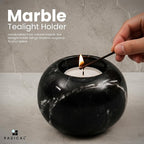 Radicaln Marble Tealight Candle Holder 4" Inches Black Handmade Set of 3 Mini Votive Holders for Romantic Wedding Table Setting, Ideal Bathroom, Bedroom & Kitchen Table Candle Accent