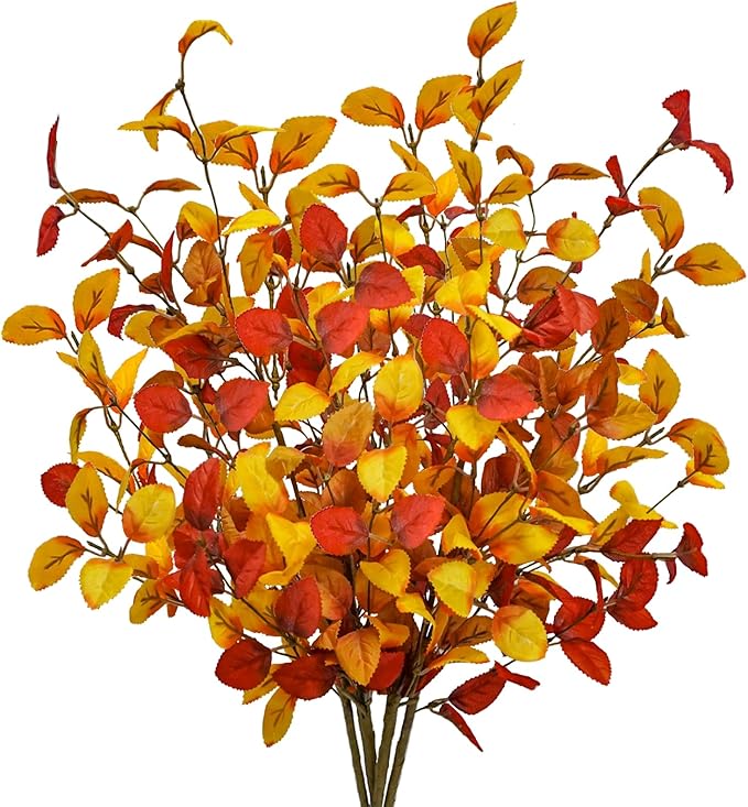 4pcs Artificial Fall Eucalyptus Leaves Stems, 27" Fall Flowers Eucalyptus Leaves Branches Faux Fall Leaf Spray Fall Decorations for Home Floral Arrangement Autumn Table Centerpiece