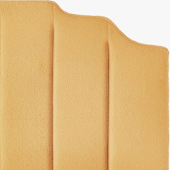 24KF Yellow Teddy Fabric Tufted King Upholstered Headboard, Modern Vertical Channel Design California King Headboard with Stepped Silhouette Top Edge,6026-K-Teddy Yellow