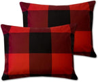 7 Piece Comforter Set Bag Solid Color All Season Soft Down Alternative Blanket & Luxurious Microfiber Bed Sheets, Full, Buffalo Plaid Burgundy/Black