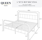 Allewie Queen Size Metal Platform Bed Frame with Victorian Style Wrought Iron-Art Headboard/Footboard, No Box Spring Required, White