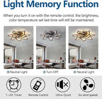 Modern Ceiling Fan with Lights Remote Control, 32" Wood Ceiling Fan with Light, 6 Speeds 3 Light Color Low Profile Flush Mount Ceiling Fan for Kitchen Bedroom