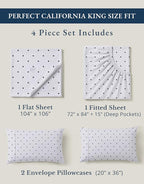LANE LINEN 100% Organic Cotton Printed California King Sheets Set, Fully Elasticized Reinforsed Seams in Fitted Pocket, Naturally Cooling All Season Cal King Sheet Deep Pocket Bedding- Polka Dot