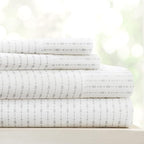 Linen Market Patterned Microfiber Queen Sheet Set 4 Piece – Oeko-TEX Certified Ultra Soft & Wrinkle-Free - 16" Deep Pocket Sheets - Easy Care Queen Size - Beaded Arrows Light Gray
