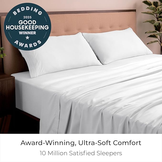 Mellanni King Sheets Set - 4 PC Iconic Collection Bedding - Hotel Luxury, Extra Soft, Cooling Bed Sheets - Wrinkle, Fade, Stain Resistant (King, White)