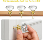 DEELF 24 Packs Kitchen Cabinet Knobs, 40 mm Crystal Cabinet Knobs, Diamond Dresser Handle Drawer Pulls, Dresser Knobs for Cabinets and Drawers, Gold Base