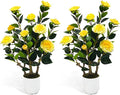 2Pack Artificial Camellia Tree, 2FT Fake Tree Blooming Camellia Flower Plant for Spring Home Front Door Outdoor Indoor Decoration,Yellow