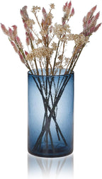 ARIAMOTION Glass Hurricane Candle Holder for Pillar Blue Cylinder Vase Flower Centerpiece Seeded Bubbles Modern Table Decoration for Kitchen Living Room 8 Inch 5 inch Diam