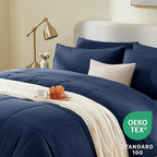 CozyLux King Size Comforter Set Navy Blue, 7 Pieces Bed in a Bag, Navy Blue Comforter King Size, All Season Bedding Sets with Stitch Quilted Comforter, Flat Sheet, Fitted Sheet, Pillowcases