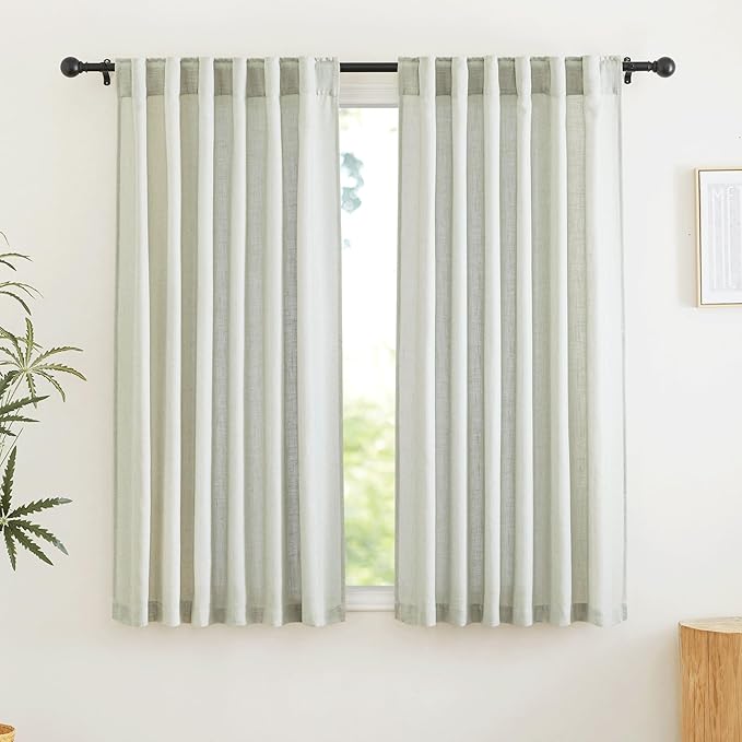 RYB HOME Natural Linen Curtains 72 inch Length for Living Room Bedroom, Light Filtering Sun Protection Privacy Assured Breathable Burlap for Home Office, W 52 x L 72 inch, 2 Pcs, Sage Green