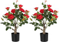 Artificial Rose Flower Trees 2 Pack- 24’’ Lifelike Plant in Pot with Red Flowers Decorative Rose Trees for Home, Office, Wedding, and Event Decor, Red