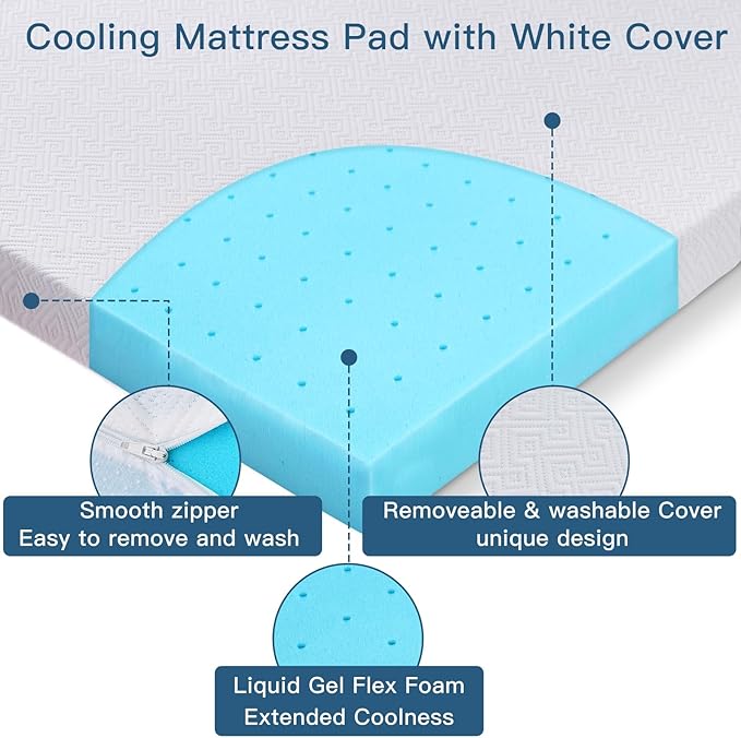 Airensky Queen Mattress Topper, Cooling Gel Infused Memory Foam Topper with Removable Skin-Friendly Cover, Bed Topper for Pressure Relief Back Pain, CertiPUR-US Certified, 2 Inch, 60"x80"