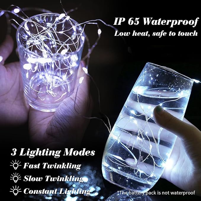 ZGWJ 12 Pack Fairy Lights Battery Operated, 7ft 20 Mini LED Fairy String Lights Silver Wire 3 Modes for DIY, Parties, Wedding, Bedroom, Halloween Christmas Decoration Silver White