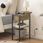 HOOBRO End Table with Charging Station, Narrow Side Table, Flip Top Nightstand with USB Ports and Outlets, Bedside Tables with Shelf for Small Spaces, Living Room, Sunwashed Ash Oak BHH341BZ01
