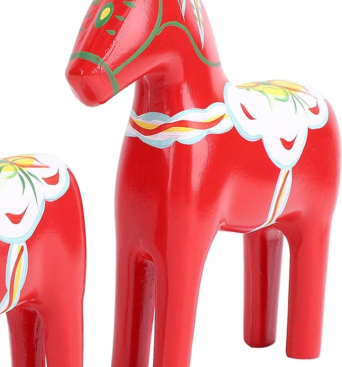 EVGATSAUTO Swedish Wooden Horse Figurine Pair, Hand Painted Nordic Decor, Traditional Red Dala Horse for Home Wedding Gift, Composite Wood Ornament