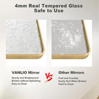 28x36 Gold Framed Bathroom Mirror, Brushed Gold Metal Vanity Mirror, Rectangle Modern Mirror for Wall, Rounded Corner, Tempered Glass, Anti-Rust, Shatterproof, Hangs Horizontally or Vertically