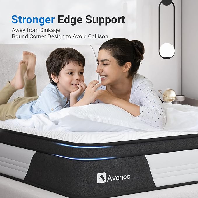 Avenco King Hybrid Mattress - 12 Inch, Medium Firm, Pocketed Springs & CertiPUR-US Foam, Breathable Fabric