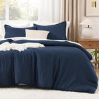 Litanika Navy Blue Comforter Set Queen Size, 3 Pieces Lightweight Solid Bedding Comforter Set, All Season Fluffy Bed Set (90x90In Comforter & 2 Pillowcases)