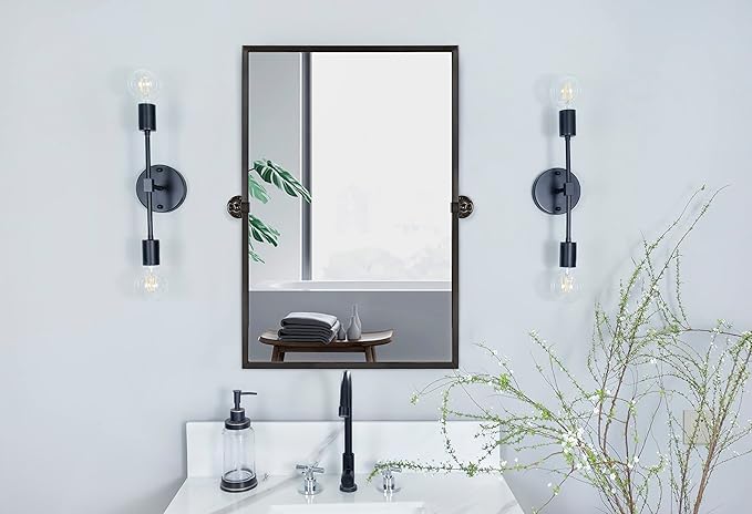 TEHOME Oil Rubebd Bronze Metal Framed Pivot Rectangle Bathroom Mirror Tilting Beveled Vanity Mirrors for Wall, Overall 27.9 x 36 inches (Mirrror 24 x 36 inches)