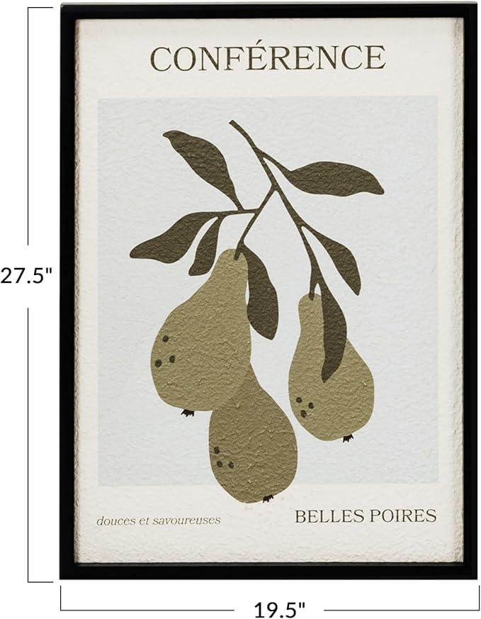 Bloomingville Wood Framed Textured Paper Wall Decor with Pears and Conference Design, Multicolor