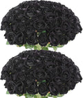 60 Pcs Artificial Roses Bulk Velvet Silk Black Roses Roses for Wedding Centerpieces Bridal Bouquet Mohter's Day Valentine's Day Halloween Home Decor(60, Black)