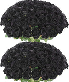 60 Pcs Artificial Roses Bulk Velvet Silk Black Roses Roses for Wedding Centerpieces Bridal Bouquet Mohter's Day Valentine's Day Halloween Home Decor(60, Black)