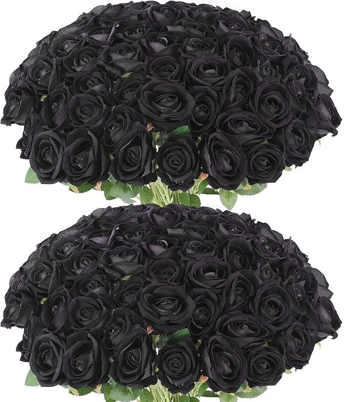 60 Pcs Artificial Roses Bulk Velvet Silk Black Roses Roses for Wedding Centerpieces Bridal Bouquet Mohter's Day Valentine's Day Halloween Home Decor(60, Black)