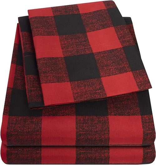 1800 Thread Count Sheet Set – Soft Egyptian Quality Brushed Microfiber Sheets – Luxury Bedding Set with Flat Sheet, Fitted Sheet, Pillow Cases, Twin, Buffalo Check Burgundy, Sheet Set
