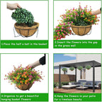 Artificial Hanging Flowers Basket, 12 UV-Resistant Bundles of Realistic Fake Flowers, Faux Plants for Outdoor Decor, Home, Garden, Porch, Patio, Spring & Summer Decorations, Orange Pink Red