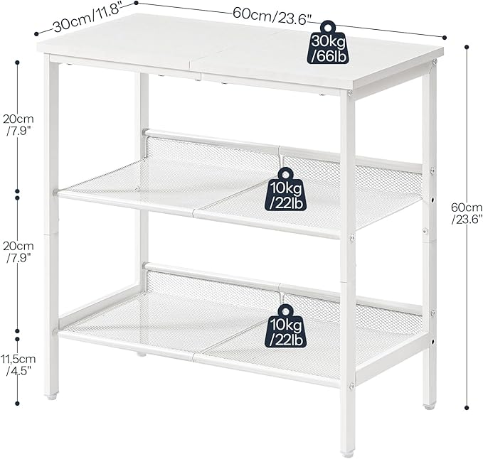 HOOBRO End Table, 3-Tier Narrow Side Table, Nightstand with 2 Flat or Slant Adjustable Shelves for Small Spaces, Hallway, Living Room, Bedroom, Sturdy, Easy Assembly, White WT23BZ01G1
