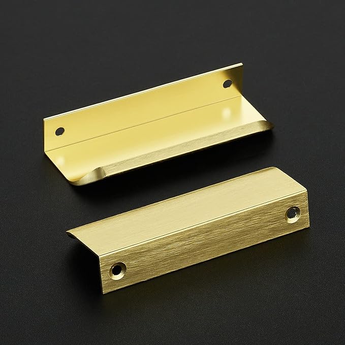 Ravinte Hardware 8 Pack Gold Cabinet Handles, 4 Inch (102mm) Finger Edge Pulls, 3 Inch Hole Center, Finger Pulls for Cabinets