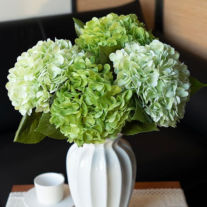 3PCS 22 inch Realistic Artificial Hydrangea Large Real Touch Flowers Artificial Flowers Dry Flowers Outdoor Wedding Christmas Office Family Party Living Room Table Decoration (Green)