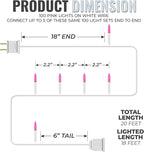 612 Vermont 100 Pink Christmas Lights on a White Wire String, UL Approved, Indoor/Outdoor Use, 18’ of Lighted Length, 20’ of Total Length