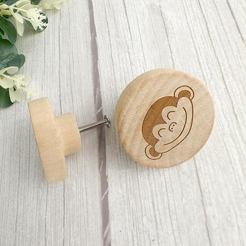 6PCS Round Engraved Animal Flat Wood Knob,Jungle Themed Kids Baby Girls Boy Room Furniture Dresser Knobs,Nursery Lion Nature Wooden Drawer Pull