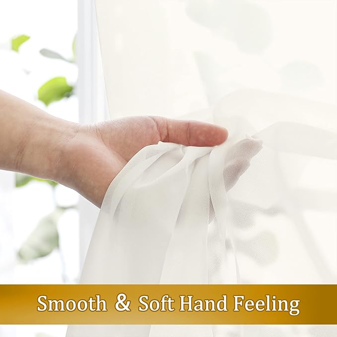 Aiyufneg Ivory Sheer Valance for Window Curtains 24 Inch Length, Light Filtering Kitchen Valances, Small Voile Sheer Curtains for Living Room/Bathroom/Basement, Dual Rod Pocket, 2PCS, 40W x 24L Inch