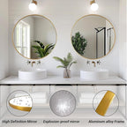 Gold Round Mirror, 24 inch Circle Mirror, Gold Metal Frame Bathroom Mirrors, Round Wall Mounted Mirrors for Bathroom, Hallway, Living Room, Bedroom.
