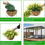 Artificial Hanging Flowers Basket, 12 UV-Resistant Bundles of Realistic Fake Flowers, Faux Plants for Outdoor Decor, Home, Garden, Porch, Patio, Spring & Summer Decorations, Yellow