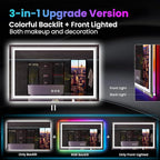 LED Mirror for Bathroom, 55"X30" with 8 RGB Backlit +3 Front Lit (Adjustable Individually), Anti-Fog, Large Lighted Bathroom Vanity Mirror for Wall,Shatterproof,Memory Function,Tempered Glass